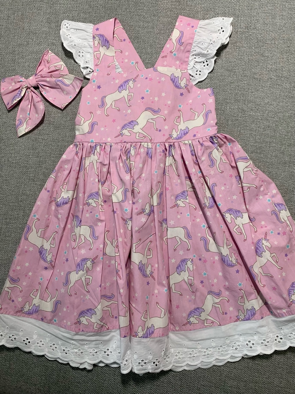 Pink Unicorn Print Sundress with Bow